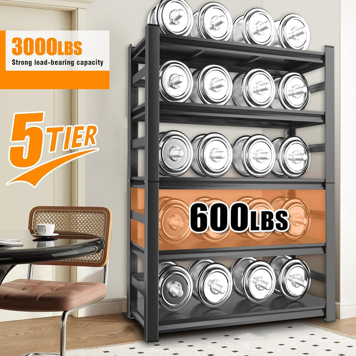 Book Shelf, Screwless Installation Metal Bookshelves, Heavy Duty Steel Bookcases, Adjustable Tall Industrial Bookshelf for Living Room, Bedroom and Library, Black (5-Tier with Fence 72''Hx36''Wx16''D)