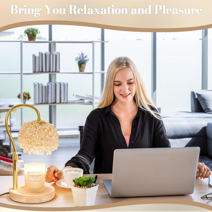 Candle Warmer Lamp with Timer, Dimmable Candle Lamp Warmer with 312 K9 Crystals Adjustable Height Electric Candle Warmer for Women Gifts, Wax Warmer Lamp with 2 Bulbs for Jar Candles