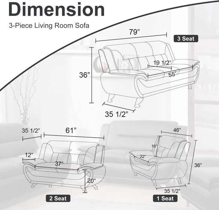 Modern Living Room Furniture Set,Leather Sofa Set for Living Room,Leather Couch Living Room Set for Office (Sofa and Loveseat Set,Black 2)
