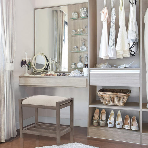 Gray Upholstered Vanity Stool With Linen Upholstery