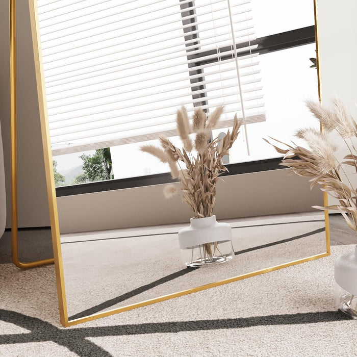 Full Length Mirror with Stand, Full Body Standing Mirror-55"X16", Gold