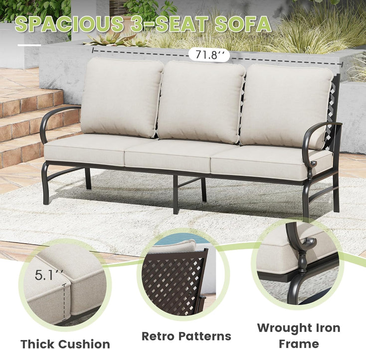 6 Pieces Outdoor Furniture Set, Cushioned Patio Conversation Set with 47" Coffee Table, Spacious 3-Seat Sofa, 2 Patio Sofa Chairs and 2 Cushioned Ottomans, Beige