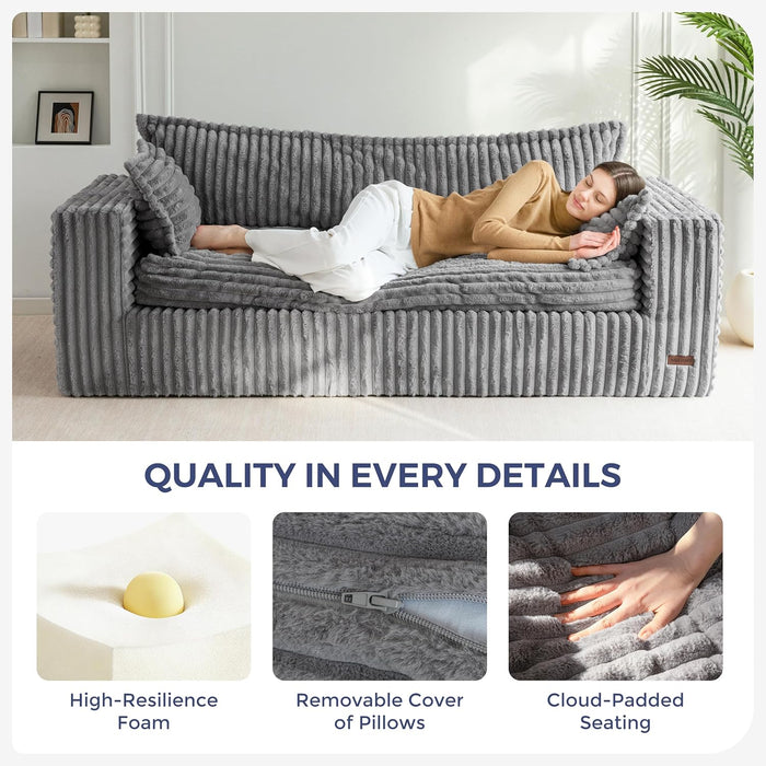 76-Inch Upholstered Premium Bean Bag Sofa DarkGrey