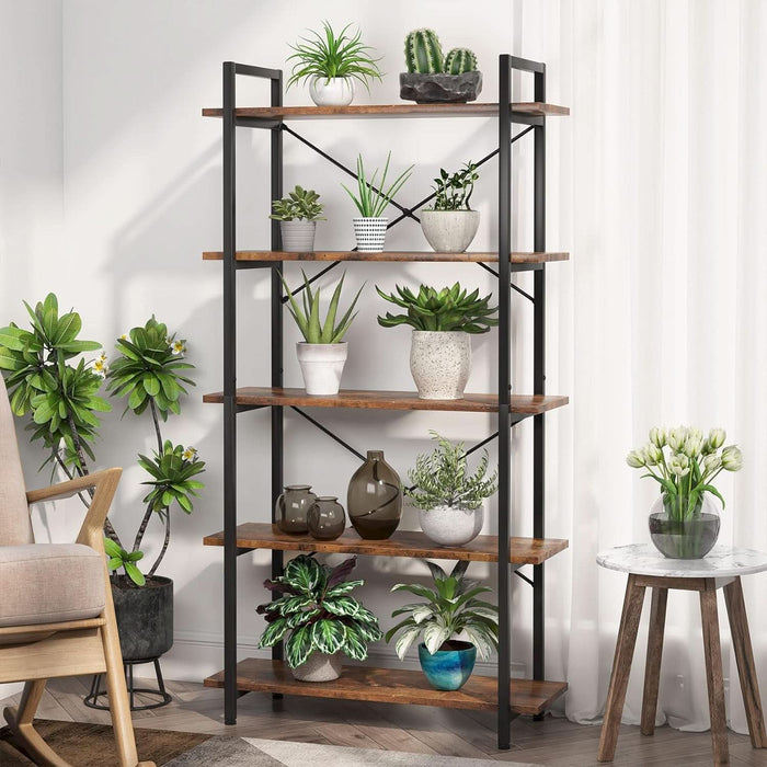 5 Tier Bookshelf, Industrial Etagere Bookcase with Heavy-Duty Metal Frame, Rustic Tall Book Shelf Unit for Living Room, Study, Home Office (1, Rustic)