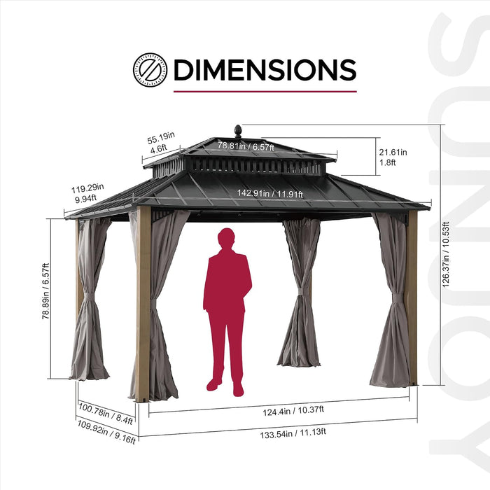 12X10 Weatherproof Cedar Wood Gazebo Galvanized Roof
