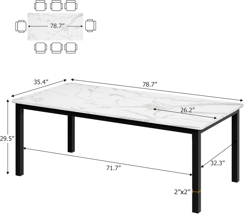 78In Industrial Dining Table for 6 People | Kitchen Farmhouse Table Mortise Tenon, Wood Office Table for Home Living Room, Metal Support 350Lb, Marble