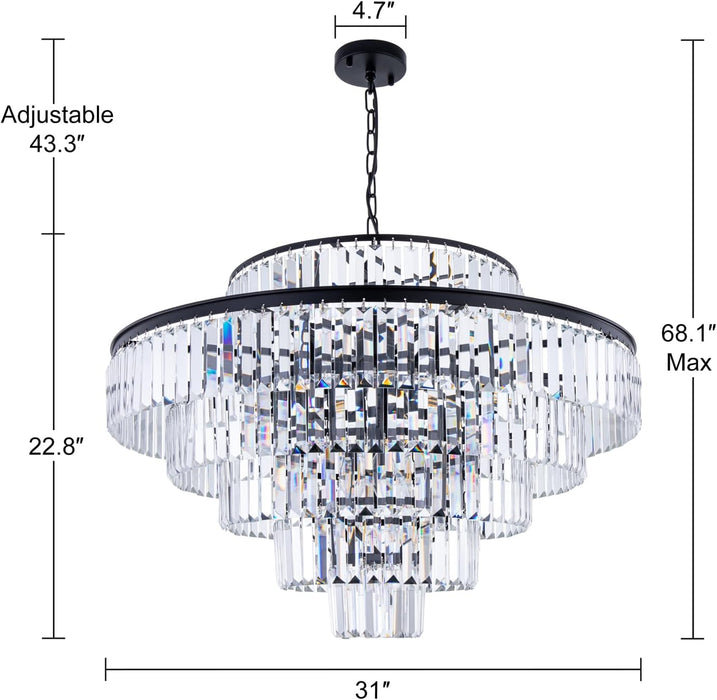 Crystal Chandelier Black Pendant Light 31Inch Luxury