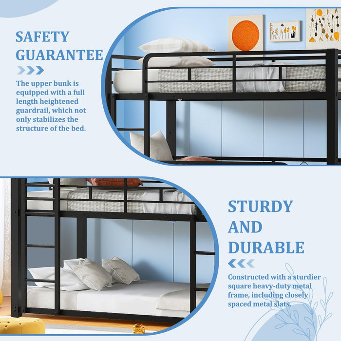 Metal Bunk Bed with Trundle,Twin over Twin Bunk Bed Frame with Ladder and Safety Rails for Triple Metal Bunk Can Be Divided into Two Beds (Black-Twin over Twin over Twin)