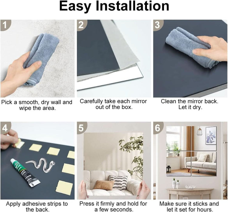 Home Gym Mirror Tiles 11'' X 11'' X 8PCS Full Body Mirror Full Length & Wall Mounted Mirrors Decorative for Home Gym, Door, Bedroom & Bathroom