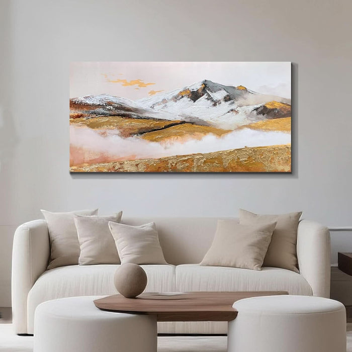 Textured Golden Mountain Wall Art 48"X24", Hand-Painted Heavy Impasto Textured Brushstrokes Wall Decor, Richly Layered Contemporary Artwork for Living Room Home Hallway Office Bedroom Decor