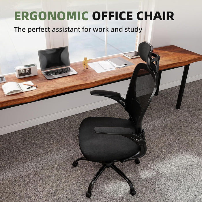 Office Desk Chair with Adjustable Headrest and Flip-Up Armrests