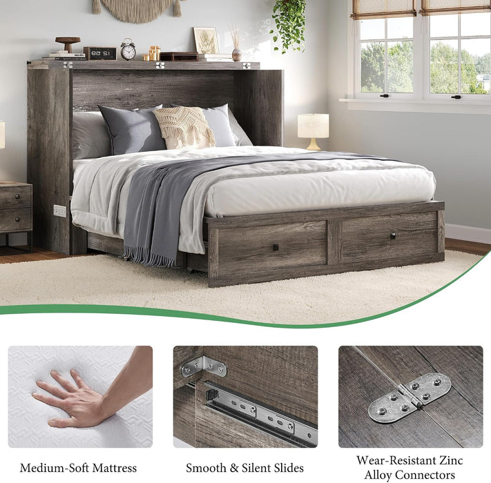 FullSize Murphy Bed Cabinet With Premium MemoryFoam