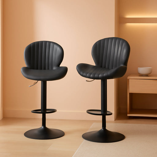 Bar Stools Set of 3, Adjustable Modern Swivel Bar Chairs, Faux Leather Upholstered Barstools Counter Height with High Backrest for Bar, Kitchen Island, Dining Room, Black