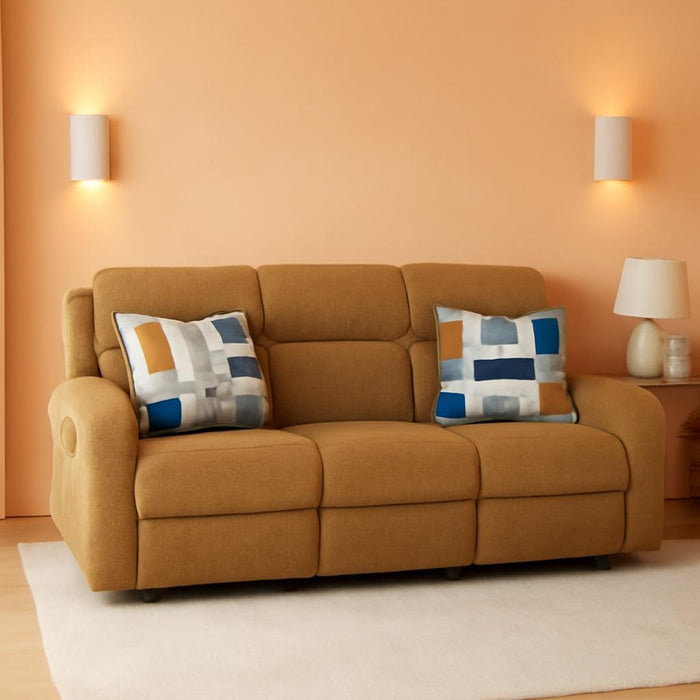 Kanlow Contemporary Manual Reclining Sofa with 2 Accent Pillows, Light Brown