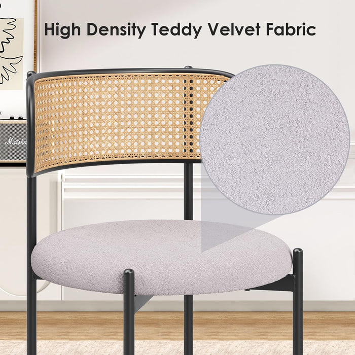 Kitchen Chairs Set of 2, Mid-Century Modern Dining Chairs,Kitchen Dining Room Chairs, Rattan Backrest round Upholstered Sherpa Dining Chairs(Gray)