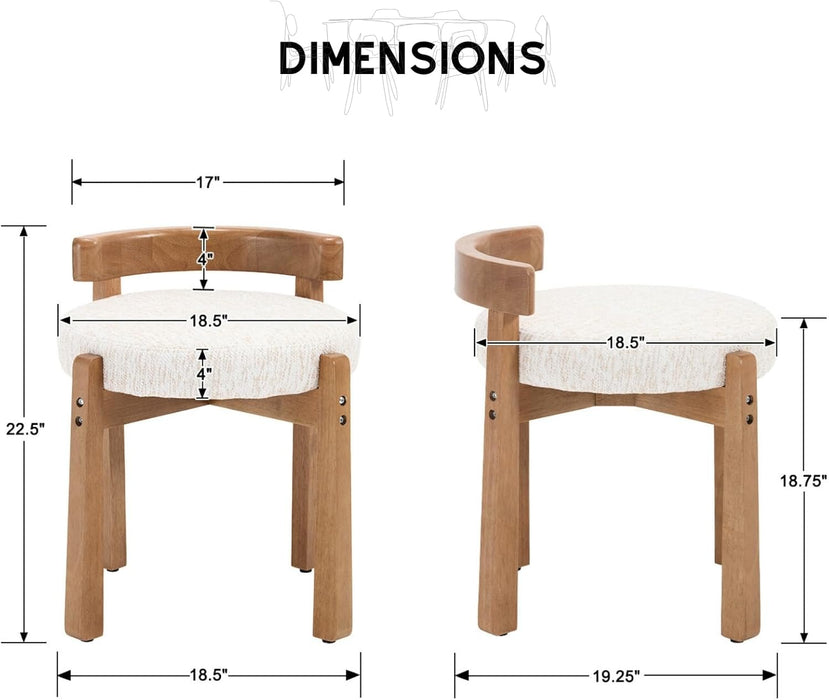 Wood Vanity Chair with Back, Chenille Upholstered Small Ottoman Footstool, Mid-Century Modern Makeup Chair with Solid Wood Legs for Makeup Room Bedroom Living Room, Beige