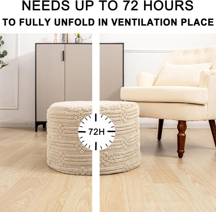 Pouf Ottoman Foot Rest – Plush round All-In-One Foam Stool for Cozy Lounging, Floor Pouf & Chic Decor (Light Coffee)