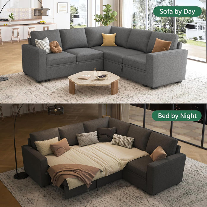  Dark Grey Sectional Sofa Bed Modular, L-Shaped, Storage