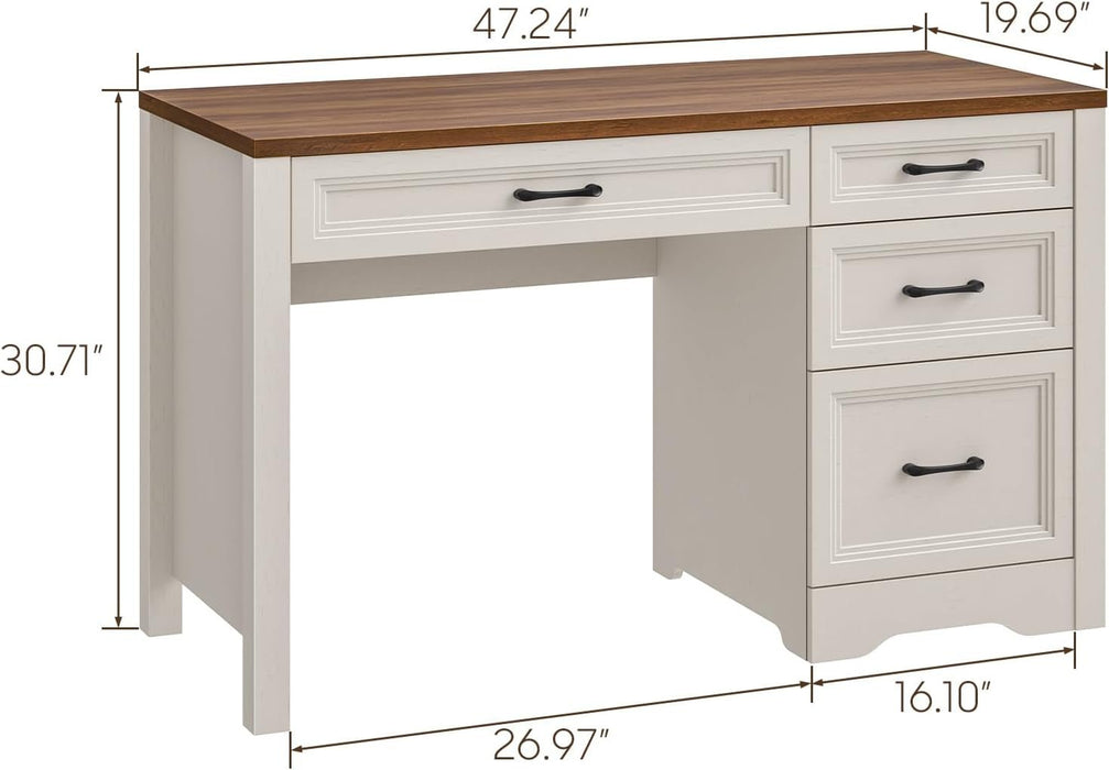Farmhouse Executive Desk with Storage and Ample File Drawer, Rustic Large Home Writing Desk for Bedroom, White - ShipItFurniture