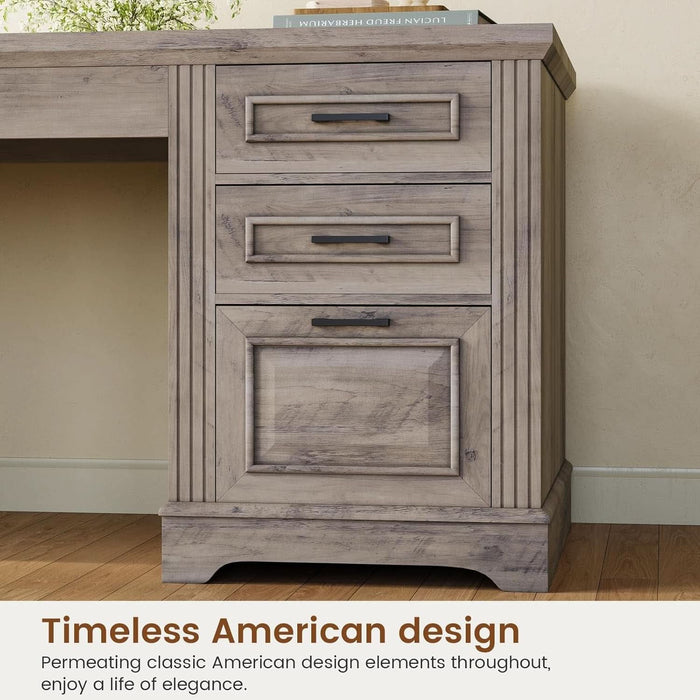 Farmhouse L Shaped Desk, Executive Computer Desk with Drawers and Storage Cabinet, Home Office Desk with File Drawer and Power Outlet, Corner Desk, Workstation for Office Home, Grey - ShipItFurniture