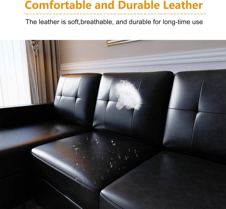 Faux Leather Convertible Sectional Sofa for Small Spaces - ShipItFurniture