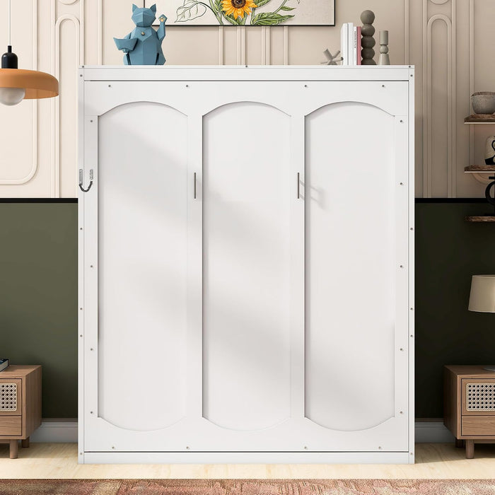Queen Murphy Cabinet Bed Integrated Shelving White