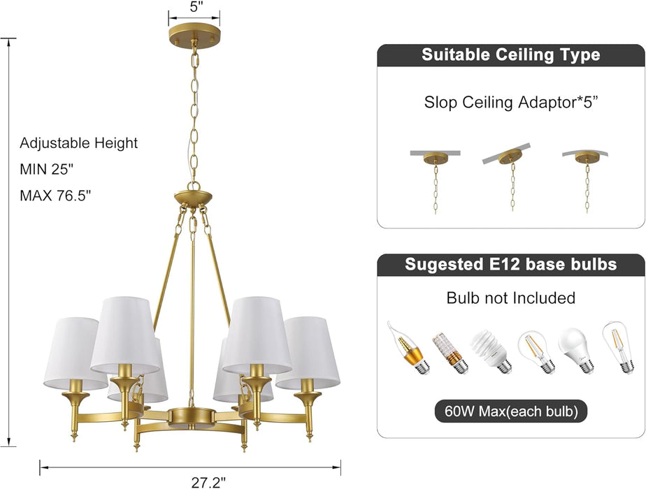 GildedGold 27.2 Inch Six Light Farmhouse Chandelier