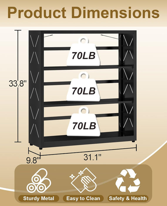 Three Shelf Black PowderCoatedSteel Bookcase Anti Tip