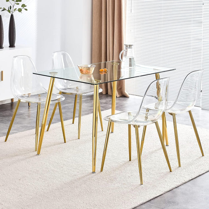 Clear Dining Chairs Set of 4, Modern Kitchen Chairs with Transparent Seat, Acrylic Accent Side Chairs with Plating Metal Legs for Dining Room, Kitchen, Living Room with Gold