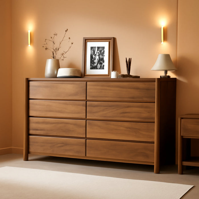 Walnut Dresser With Eight Oversized Spacious Drawers