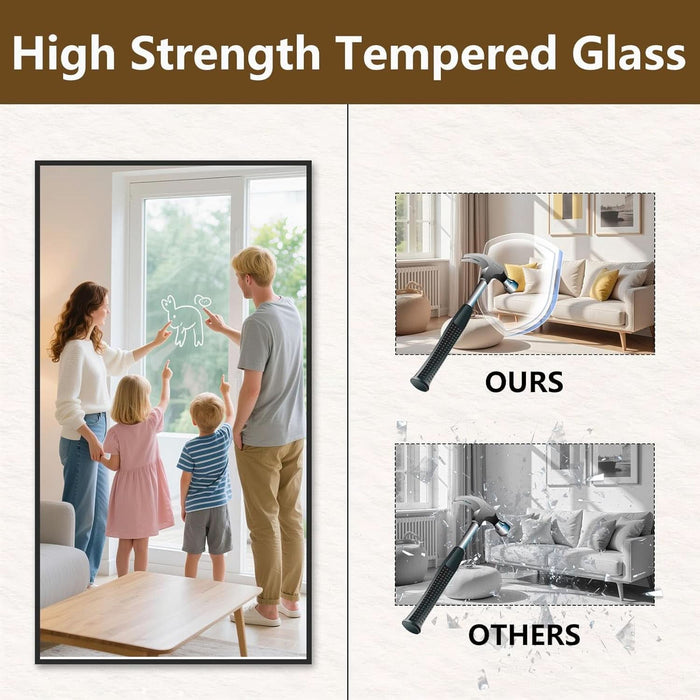 77"X38" Floor Mirror Full Length, Bedroom Floor Body Mirror with Stand, Large Black Mirror, Leaning, Standing or Hanging Horizontally/Vertically
