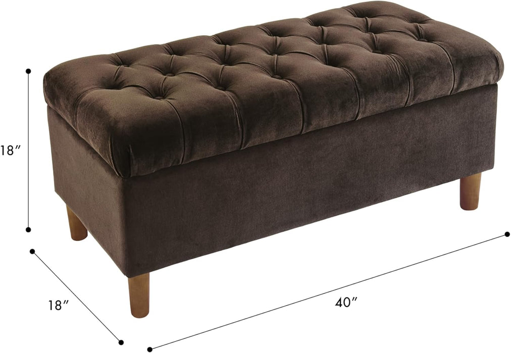 Home Decor | Tufted Ainsley Button Storage Ottoman Bench with Hinged Lid | Ottoman Bench with Storage for Living Room & Bedroom, Chocolate Brown Velvet