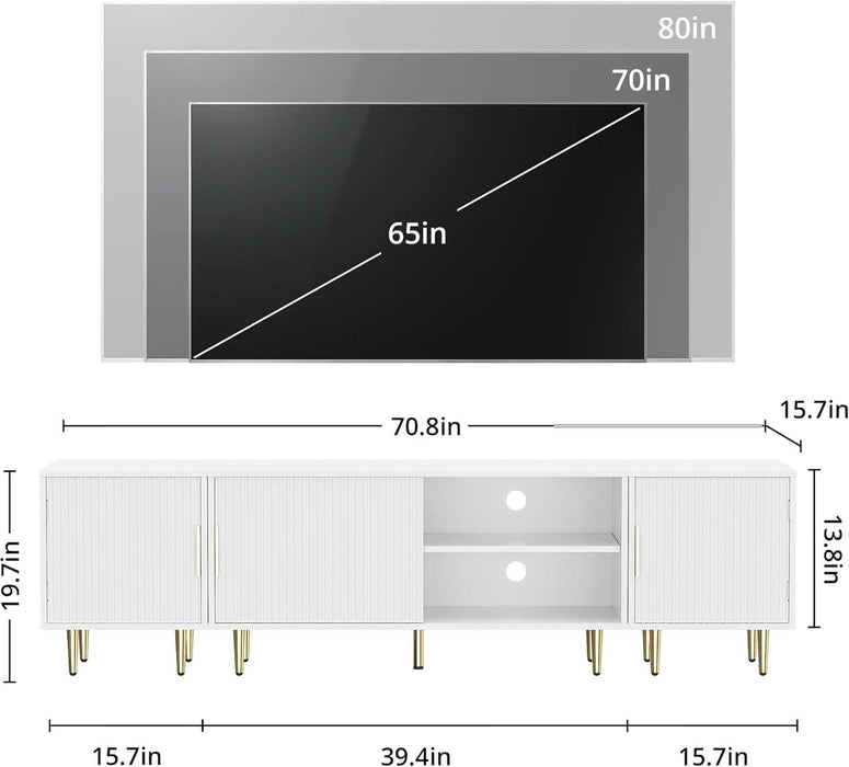 TV Consoles for Living Room, TV Stand with Storage, Entertainment Center for up to TV 71",Modern Television Stands,Tv Cabinet, TV Table for 50/60/70/80 Inch TV for Living Room, Bedroom, White