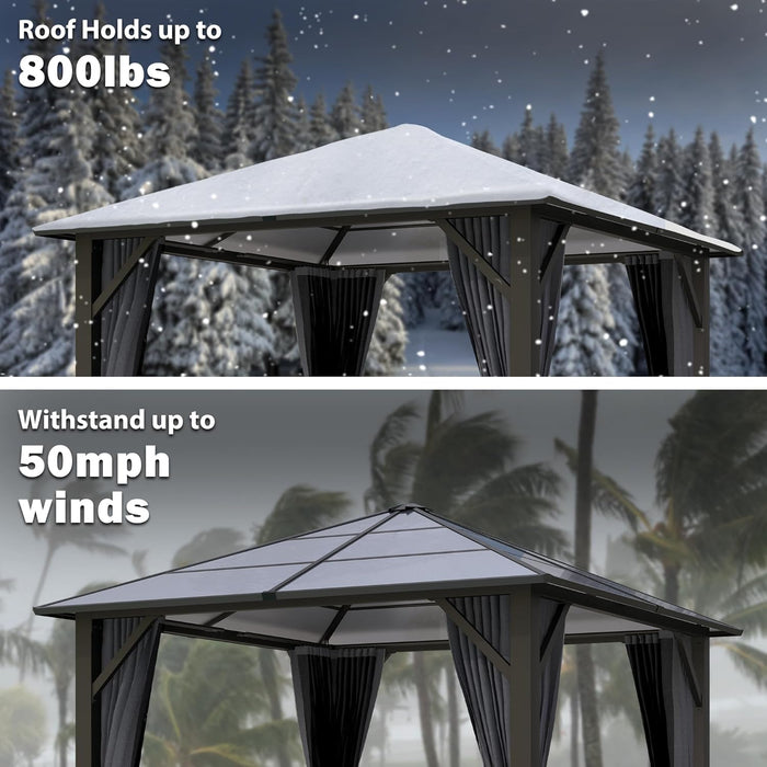 10x10 Ft Outdoor Gazebo Polycarbonate Roof SteelFrame