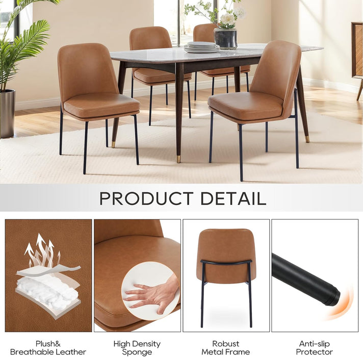 Leather Dining Chairs Set of 4 with Metal Legs, Brown