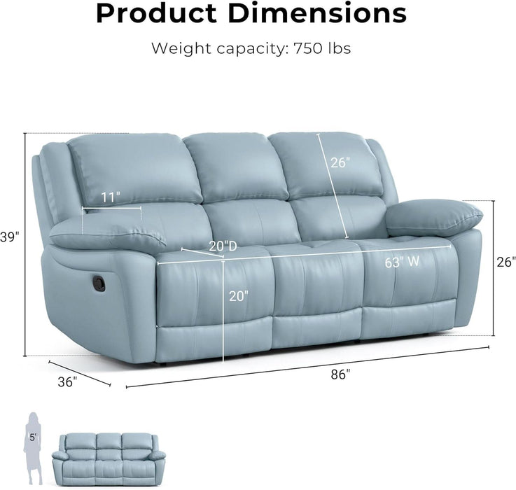 Sorin Modern Leather Recliner Sofa with Pillow Armrests and High Density Foam, Reclining Sectional Couch for Living Room, Office, Home Theater, FSC Certified, Blue