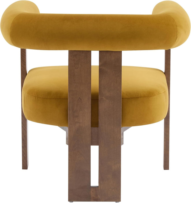 Luxurious Mustard Velvet Barrel Chair Solid Walnut