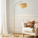 Wave Arc Floor Lamp - Chic Standing Lamp with Unique Hanging Wicker Pendant Shade for Living Room, Boho Rattan Natural Decor Lamp, Arcs over Sofa, Bedroom & Office Desk for Reading - Brass
