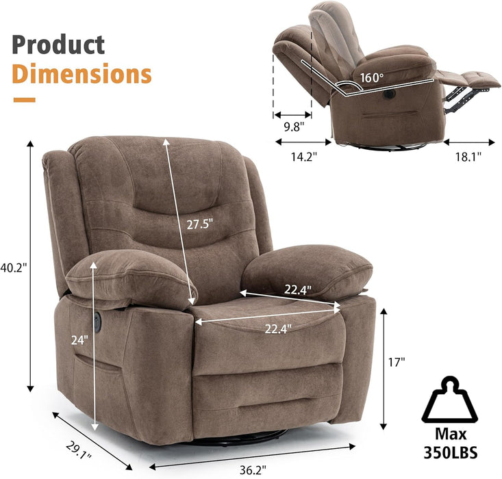 Large Power Recliner with Massage, Heat, and USB