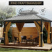 10X12 FT Hardtop Gazebo, Khaki Heavy Duty Aluminum Frame Patio Gazebo, Double Roof All-Weather Metal Canopy with Curtains and Netting for Patio, Garden, Poolside