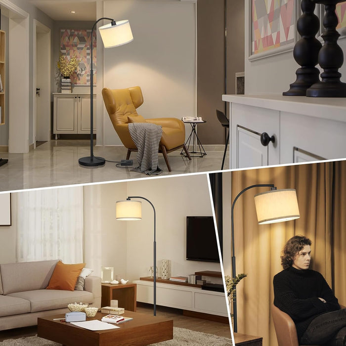 Modern Floor Lamp for Living Room, Arc Floor Lamp with Adjustable Hanging Shade, Black Light with Pedal Switch for Bedroom Study Room, 9W 3000K LED Bulb Included