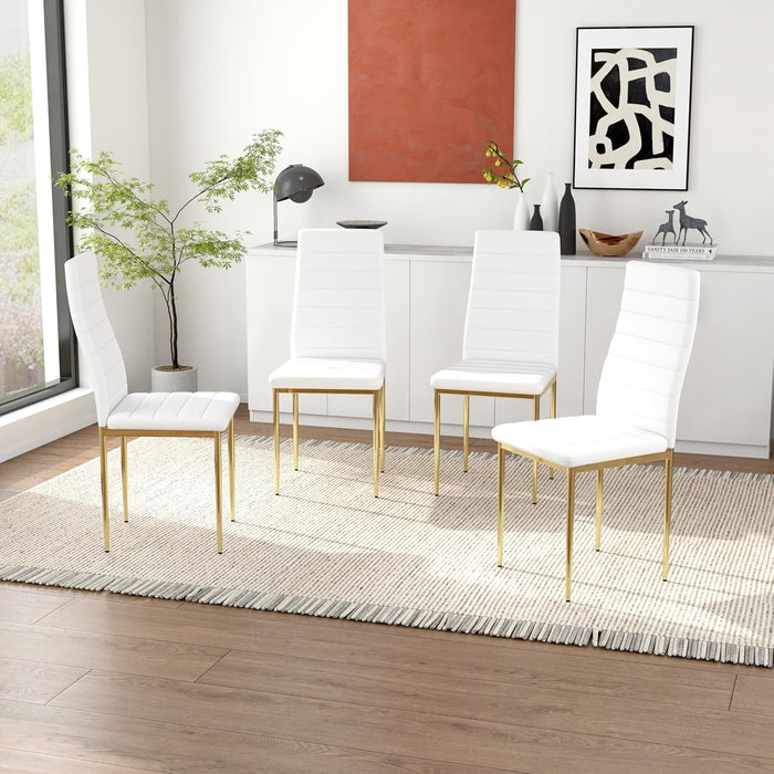 White Dining Chairs Set of 4, Gold Chromed Modern Soft Padded High Back Kitchen Chair for Dining Room, Kitchen (4, White with Gold Legs)