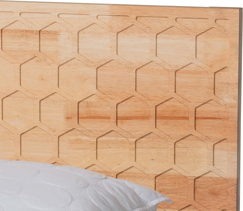 Hosea Japandi Carved Honeycomb Natural Queen Size Platform Bed