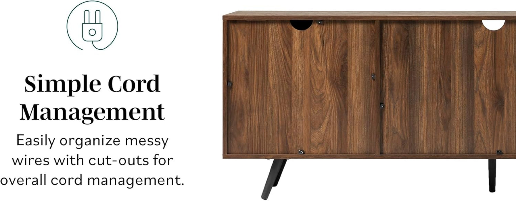 Saxon Mid Century Modern 2 Door Glass Shelf TV Stand for Tvs up to 80 Inches, 70 Inch, Dark Walnut