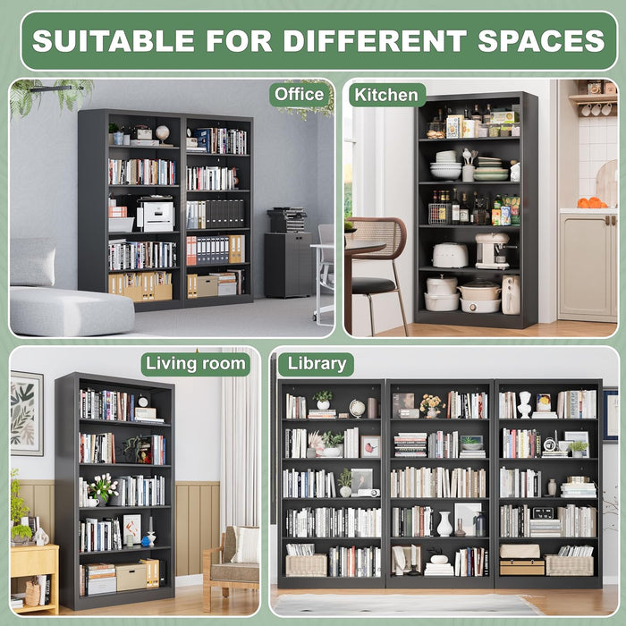 Metal Bookcase and Bookshelf, 66 in Tall Black Bookshelf with 4 Adjustable Storage Shelves, Large Deep Bookcase for Home, Library, Office, Bedroom, School
