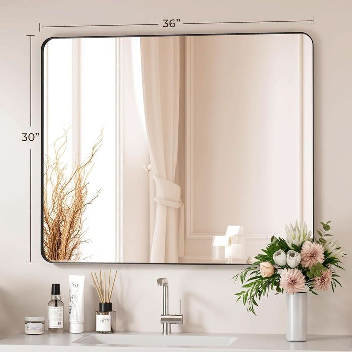 Charcoal Matte Aluminum Bathroom Mirror 30x36 Inch