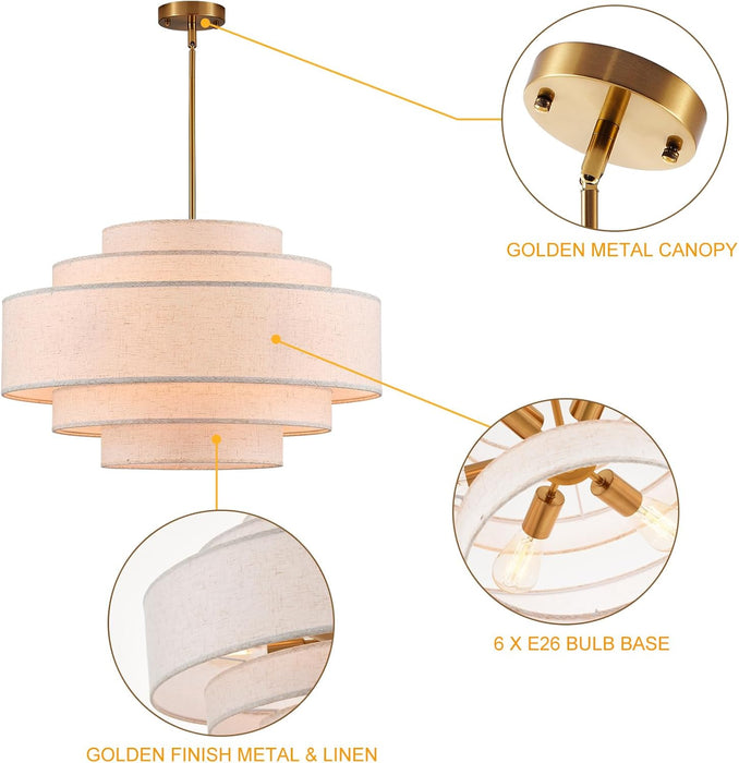 Drum Chandelier 25Inch GoldFinish Dining Room Luminaire
