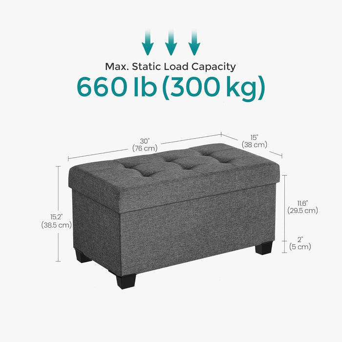 Storage Ottoman Bench, Foldable Foot Rest with Legs, 15 X 30 X 15.2 Inches, End of Bed Bench, Storage Chest, Load up to 660 Lb, for Living Room, Bedroom, Entryway, Slate Gray ULSF16GYZ