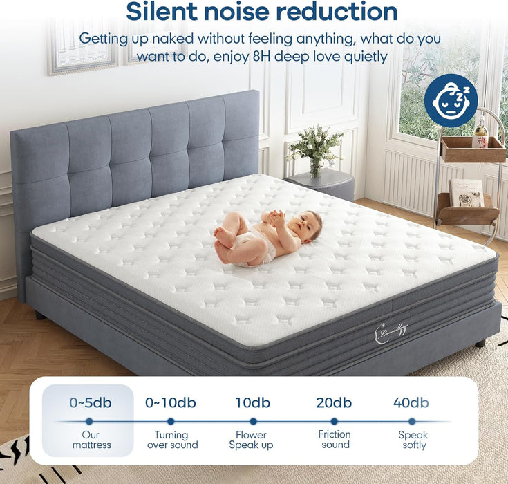 Queen Mattress 12 Inch, Hybrid Memory Foam Box Mattress, Independent Bagged Spring, Motion Isolation, Deep Sleep, Certipur-Us