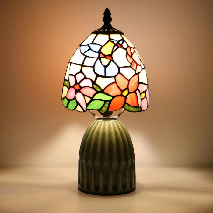 Tiffany Stained Glass Mushroom Table Lamp 12.5 Inch -Blue Hummingbird